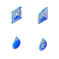 Set Isometric line Canister machine oil, Oil barrel, Earth planet water drop and Recycle clean aqua icon. Vector