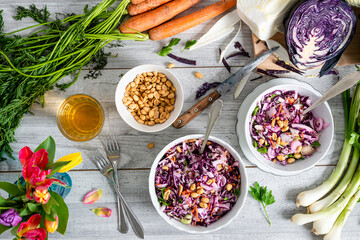colorful sauerkraut salad with peanuts