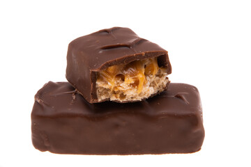 chocolate bar with nuts and caramel isolated