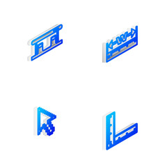 Set Isometric line Measuring height and length, Gas filling station, Pixel arrow cursor and Folding ruler icon. Vector
