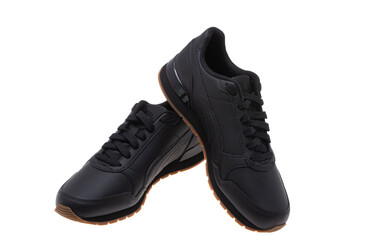 black leather sneakers isolated