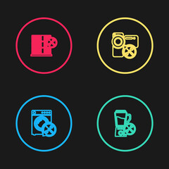 Set line Washer service, Blender, Video camera and Database server icon. Vector