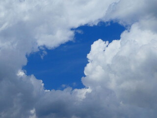 Hole between clouds on the sky