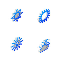 Set Isometric line Sun, , Sunset and Cloud with moon and stars icon. Vector