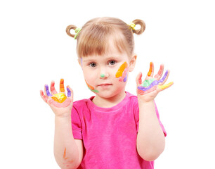 happy girl with paints