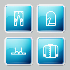 Set line Pants, Christmas mitten, Bra and T-shirt icon. Vector