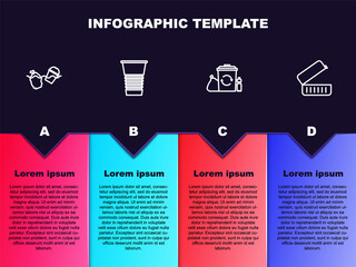 Set line Problem pollution of the ocean, Paper glass, Recycle bin with recycle and Lunch box. Business infographic template. Vector