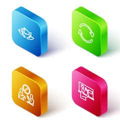 Set Isometric line Fish care, Refresh, Stop plastic pollution and icon. Vector
