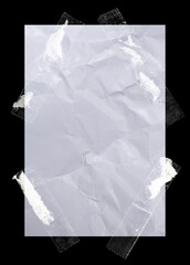 white paper fixed by four transparent sticker on black background.