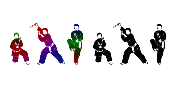 set of silhouettes of pencak silat part 4