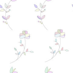 Light floral pattern in pastel colors with vector flowers on a white background. Seamless print for wallpaper, fabric, paper for decoration.