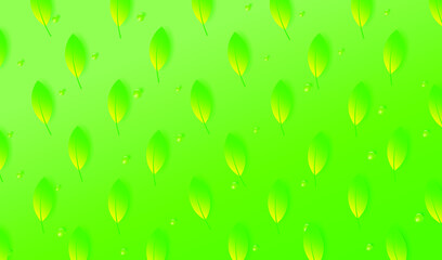 Fototapeta premium Spring green background with leaves and glass spheres