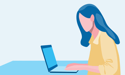 Flat design concept girl working on laptop, online learning, online work vector illustration website banner, marketing material, template, online advertising.