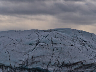 Closeup view of the break-off edge of mighty glacier Svínafellsjökull, part of Vatnajökull ice...