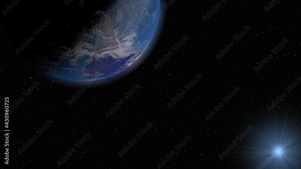 Wall mural blue earth revolves around its axis on a black background in 3d. view our planet from outside.
