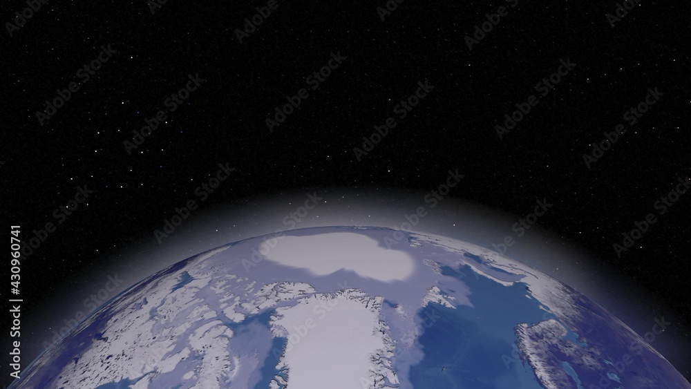 Wall mural blue earth revolves around its axis on a black background in 3d. view our planet from outside.