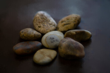 Fototapeta na wymiar Abstract rocks in flower shape with blurred background low key