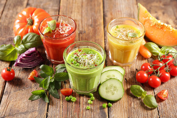 vegetable juice,  smoothie with fresh ingredients