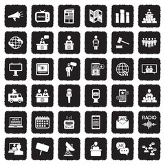 Propaganda Icons. Grunge Black Flat Design. Vector Illustration.