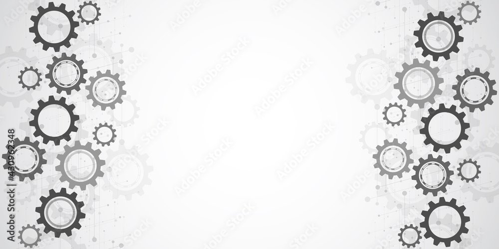 Wall mural cogs and gear wheel mechanisms. hi-tech digital technology and engineering. abstract technical backg