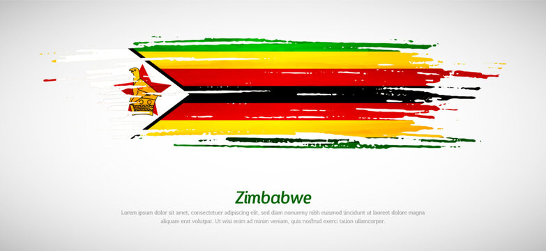 Artistic grungy watercolor brush flag of Zimbabwe country. Happy independence day background