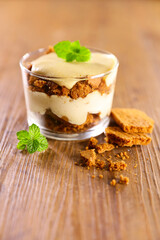 delicious tiramisu on wood background
