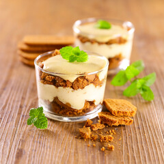 delicious tiramisu on wood background