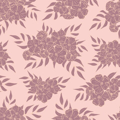 Hand drawn seamless pattern vector of flowers and leaves. Blooming flowers and buds. Decorative Spring floral doodle illustration for greeting card, invitation, wallpaper, wrapping paper, fabric