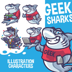 Geek Sharks Illustration Characters