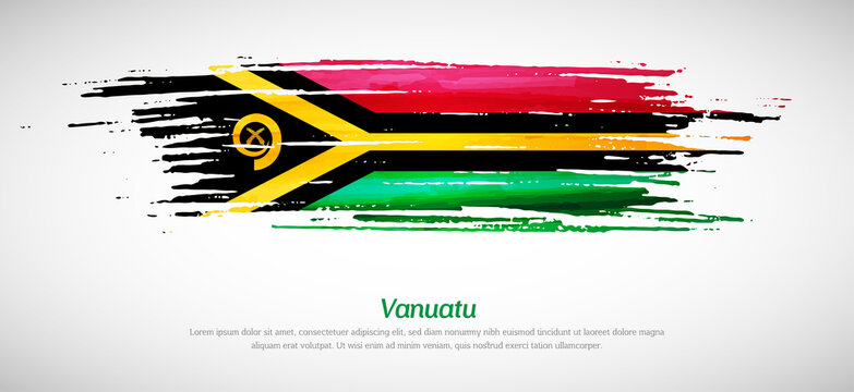 Artistic grungy watercolor brush flag of Vanuatu country. Happy independence day background