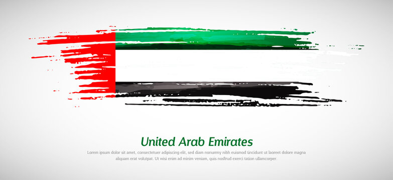 Artistic grungy watercolor brush flag of United Arab Emirates country. Happy independence day background