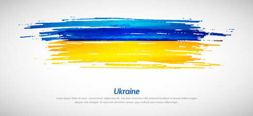 Artistic grungy watercolor brush flag of Ukraine country. Happy independence day background