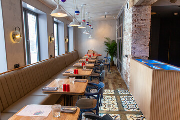 Interior of a modern cozy french restaurant