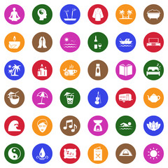 Relaxation Icons. White Flat Design In Circle. Vector Illustration.