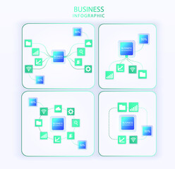 Flow diagram infographic. Business organization. Data set, process, classification, data analytic and evaluation. Set. Web banner
