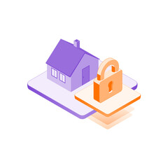 Icon smart home security, isometric design infographic