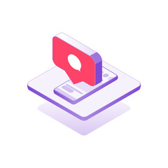 Icon smartphone with comments, isometric design infographic