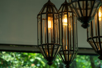 Warm light bulbs in coffee shops,Edison lamp.