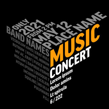 Music concert isometric 3d text on the corner edge poster
