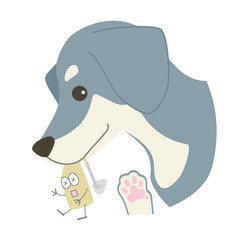 かわいい耳かけ補聴器キャラクターが犬に噛まれているイラスト