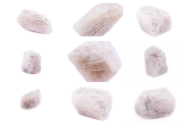 Collection of stone mineral Moonstone close up