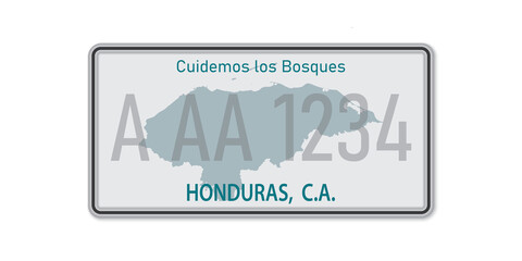 Car number plate . Vehicle registration license of Honduras. American Standard sizes