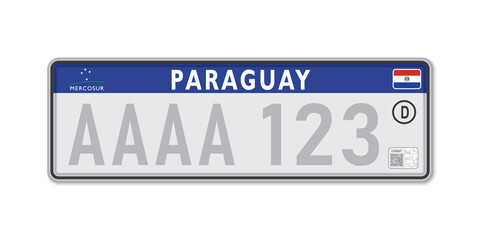 Car number plate . Vehicle registration license of Paraguay