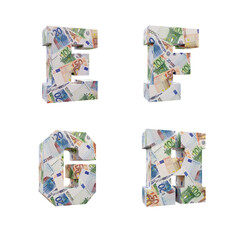 3D wrapped-around Euro banknote alphabet - letters E-H