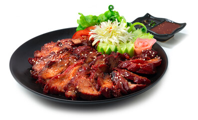BBQ Roast Pork Hong Kong Red Pork Style (Char Siu) sprinkle with Sesame Juicy delicious Chinese Food