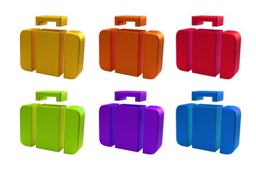 Colorful suitcase icon and luggage on isolated white background.