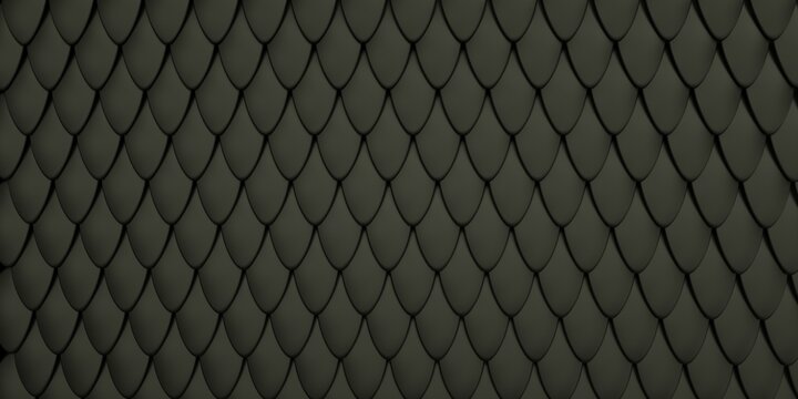 Black Artificial Glossy Fish / Snake Scale Reptile Pattern Texture - Illustration / 3d Rendering