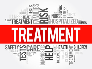 Treatment word cloud collage, health concept background