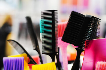 Hairdressers tools prepared for a client's reception in a beauty salon. Close-up