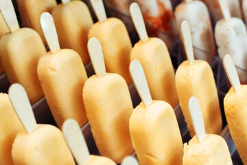 Vanilla ice cream on a stick. Trade in sweet desserts during the hot season. Lots of facilities....